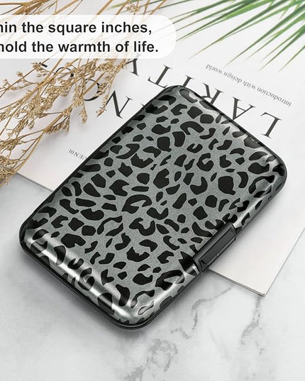 ELFISH Mini RFID Aluminum Wallet Credit Cards Holder Business Card Case Metal ID Case for Men Women(Black Leopard Print)
