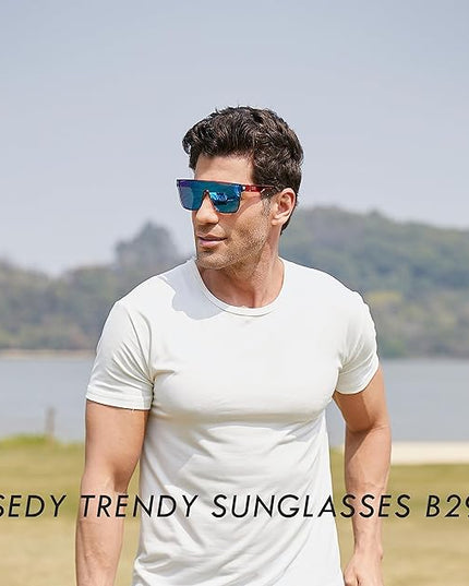 FEISEDY Sunglasses for Women Men, Fashion Mirrored Single Lens, Driving Beach Sunnies UV400 Shades B2996