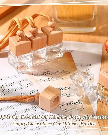 Rtteri 50 Pcs Car Air Fresheners Diffuser for Essential Oil Empty Hanging Bottle Glass Bottles Refillable Perfume Pendant Aromatherapy Fragrance Ornament Decor(Square Style)