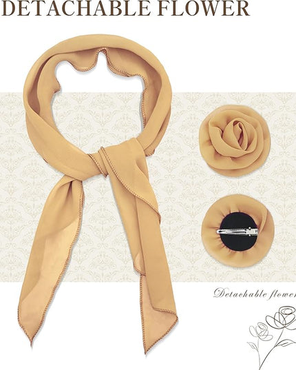 Chiffon Scarf for Women, Removable Flower Neck Scarf Light Soft Fashion Rose Scarves Versatile Headband or Hair Band