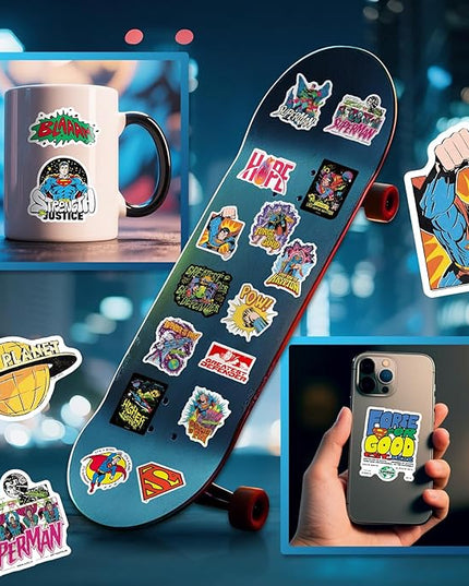 Superman Stickers Pack – 50PCS Superhero Vinyl Decals for Kids, Teens, Adults, Waterproof Sticker Decals for Laptop, Water Bottle, Skateboard, Luggage, Phone, Notebook, Party Favors & Gifts