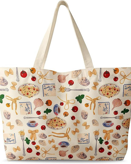 Large Tote Bag for Women - Canvas Tote Bag with Zipper Aesthetic Reusable Shoulder Bag for Gym, Travel, Work