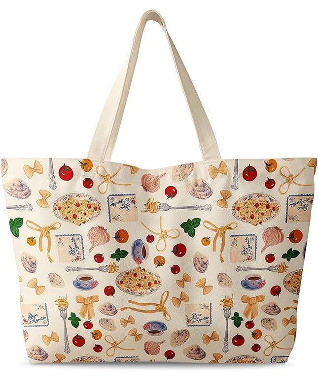 Large Tote Bag for Women - Canvas Tote Bag with Zipper Aesthetic Reusable Shoulder Bag for Gym, Travel, Work