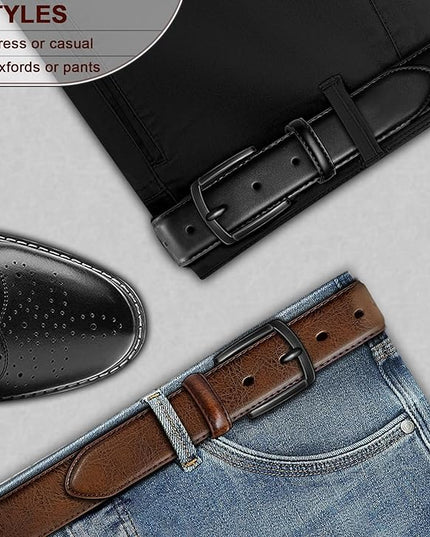 KEMISANT Men Belt 2Pack – Genuine Leather Belt for Men Dress Casual Golf Jeans 1 3/8"