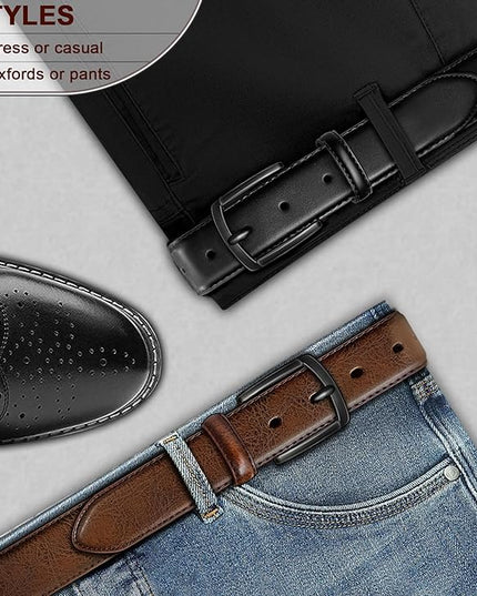 KEMISANT Men Belt 2Pack – Genuine Leather Belt for Men Dress Casual Golf Jeans 1 3/8"