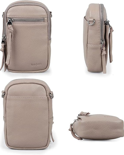 befen Genuine Leather Crossbody Cell Phone Purse for Women, Small Zip Around RFID Blocking Crossbody Wallet Bags