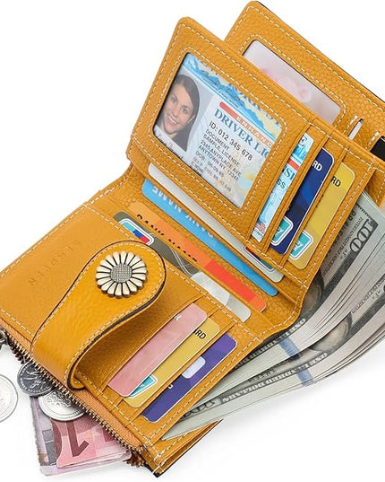 SENDEFN Small Womens Wallet Leather Bifold Card Holder RFID Blocking with Zipper Coin Pocket