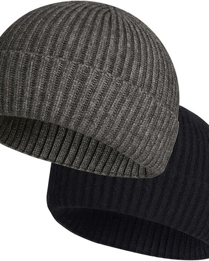 ROYBENS 2 Pack Wool Fisherman Beanies for Men, Knit Short Watch Cap Winter Warm Hats
