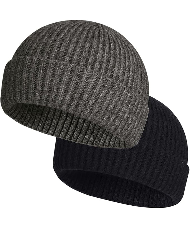 ROYBENS 2 Pack Wool Fisherman Beanies for Men, Knit Short Watch Cap Winter Warm Hats