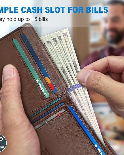 miyozi Airtag Wallet for Men,with Cash Pocket 2 ID Window 13 Cards,Slim Leather Wallet Front Pocket Card Holder RFID Blocking with Gift Box