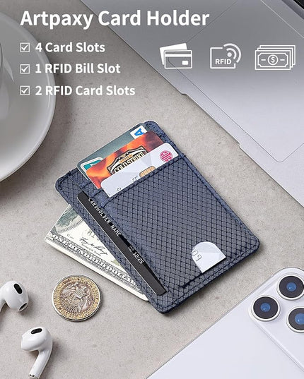 Artpaxy Slim Wallet for Men & Women, Minimalist Front Pocket Card Holder for Travel, RFID Blocking, Water Resistant Nylon Wallet for ID & Cash & Credit Card