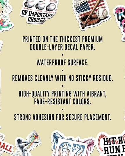 12PCS Baseball Stickers for Boys Kids, Baseball Stickers for Water Bottles Helmet, Baseball Vinyl Stickers Waterproof, Baseball Helmet Decal