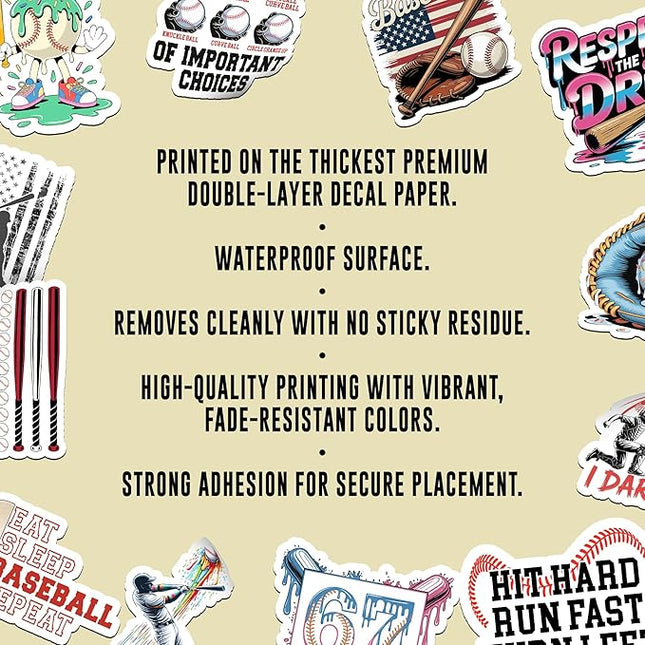 12PCS Baseball Stickers for Boys Kids, Baseball Stickers for Water Bottles Helmet, Baseball Vinyl Stickers Waterproof, Baseball Helmet Decal
