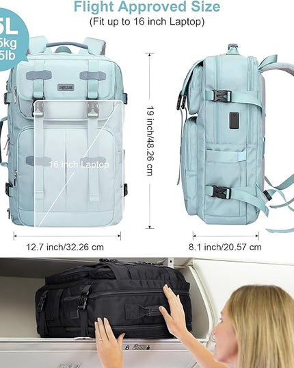 PIJUSHI Carry on Travel Backpack for Women Convertible Duffle Bag Flight Approved Luggage Backpack Fit 16 Inch Laptop(PE053 Teal Blue)