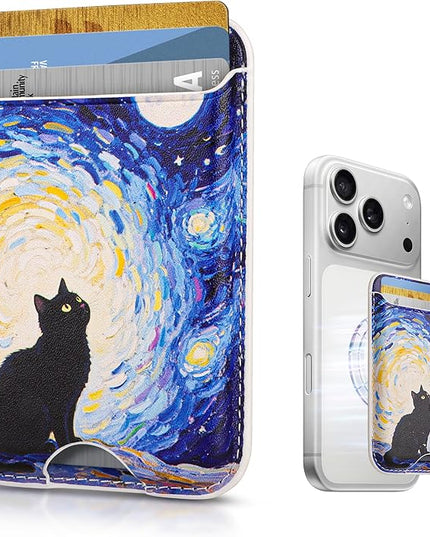 Magnetic Mag-safe Wallet Cell Phone Card Holder for Phone Case with Mag-Safe, Stronger Magnetic RFID Leather Phone Wallet Stick on for iPhone 17/16/15/14/13/12 Series, Fit 3 Cards