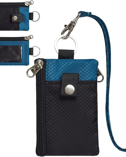 Minimalist RFID Blocking Small Wallet with ID Window,WaterResistant Zip Id Case Wallet with Lanyard Keychain for Cards,Cash,Travel,Women,Men