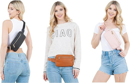 LOVESOME Vegan Leather Waist Bag Fanny Pack Crossbody Bag with Adjustable Strap for Women (Blue Grey)
