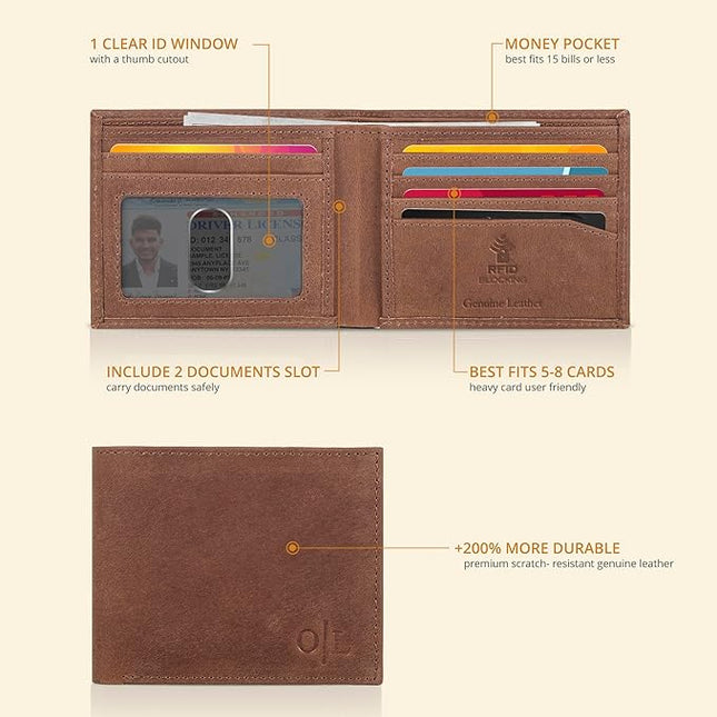 Oak Leathers Slim Leather Wallet for Men - RFID Wallets Credit Card Holder Ultra Thin Gift for Mens, Front Pocket Minimalist Design