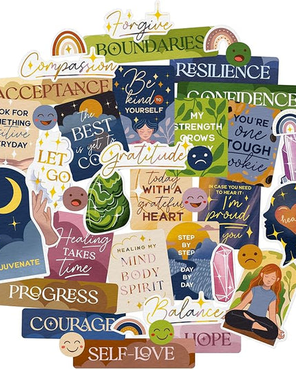 Navy Peony Healing Journey Vision Board Stickers (41 Pieces) - Self-Care, Spiritual Goal Setting Stickers for Planners, Journals, Scrapbooks