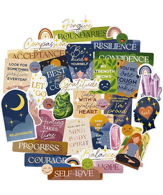 Navy Peony Healing Journey Vision Board Stickers (41 Pieces) - Self-Care, Spiritual Goal Setting Stickers for Planners, Journals, Scrapbooks