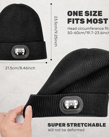 OKKLE Unisex LED Beanie with Light, USB Rechargeable Headlamp Hat, Winter Gifts for Men Women Husband Him Black