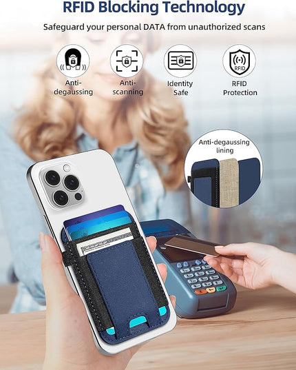 For Magsafe Wallet, Strongest Magnetic Wallet for iPhone 17/16/15/14/13/12 Series, for Magsafe Card Holder with 2 Card Slots, Magnetic Card Holder, Vegan Leather, Hold 7 Cards, Slim, Navy Blue