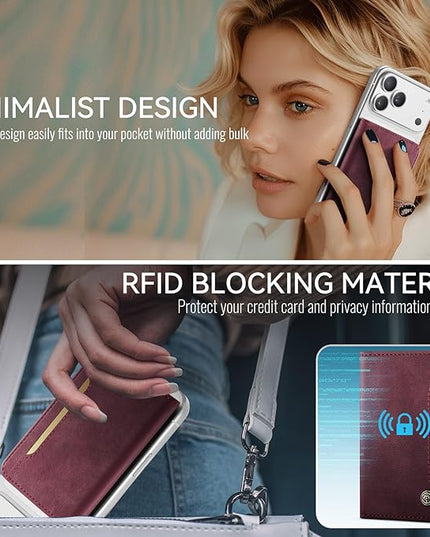 Vinich for MagSafe Wallet Magnetic RFID Blocking Card Holder Compatible with MagSafe Phones and Cases, Strong Magnet Minimalist Phone Wallet for iPhone 17/16/15/14/13/12/Pro/Max/Plus, Burgundy