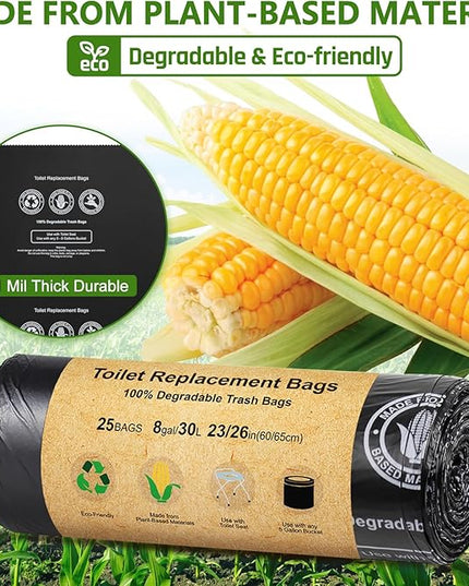 BLIKA 50 Count Camping Toilet Bags Eco Absorbent Gel Set, Portable Toilet Bags with Gel, 8 Gallon, 30 Liter, Heavy Duty 1 Mil, Toilet Replacement Bags with Toilet Powder for Camping Outdoor Hiking