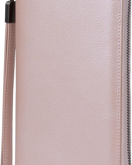 Bveyzi Women RFID Blocking Wallet Leather Zip Around Phone Clutch Large Capacity Ladies Travel Purse Wristlet | RFID Blocking, Zip Around, Large Capacity