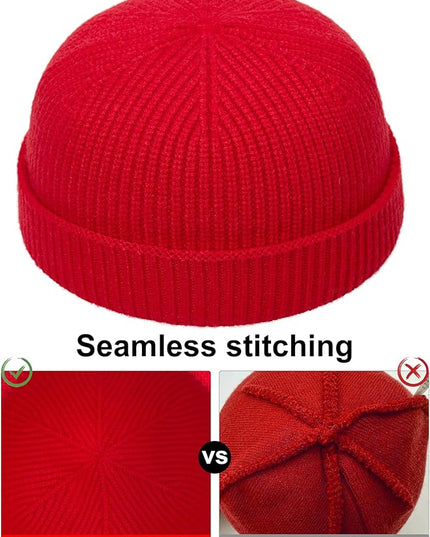 vidsel Thin Wool Fisherman Beanie Hat for Men Women Fall Winter,Short Knit Cuffed Fashion Trawler Skull Cap,Watch Cap