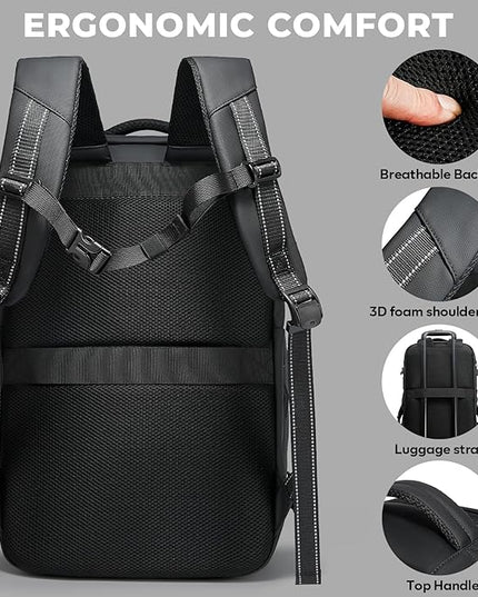 BANGE Vacuum-Seal Travel Backpack with Pump and Vacpack Compression System, Water Resistant Large Carry-On Backpack with Laptop Compartment and TSA Lock - Flight Approved, Black (With Air Pump)