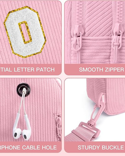 Viverte Small Corduroy Sling Bag Initial Crossbody Bag Fanny Pack for Girls Personalized Birthday Gifts for Teen Girls Gifts