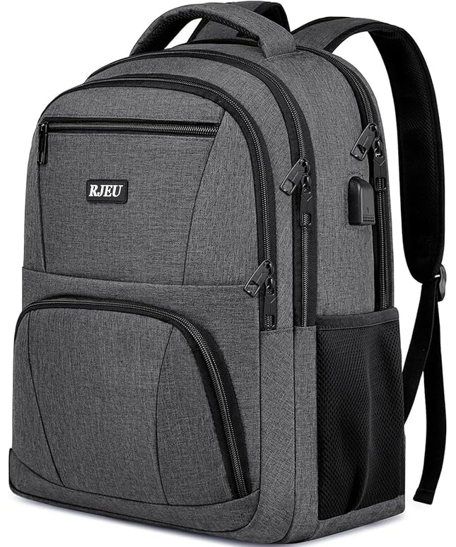 School Backpack for College Students & Teens - 15.6 Inch Laptop Backpack with USB Charging Port, Ergonomic Shoulder Straps, Water Resistant Travel Bookbag for Men, Women - Grey