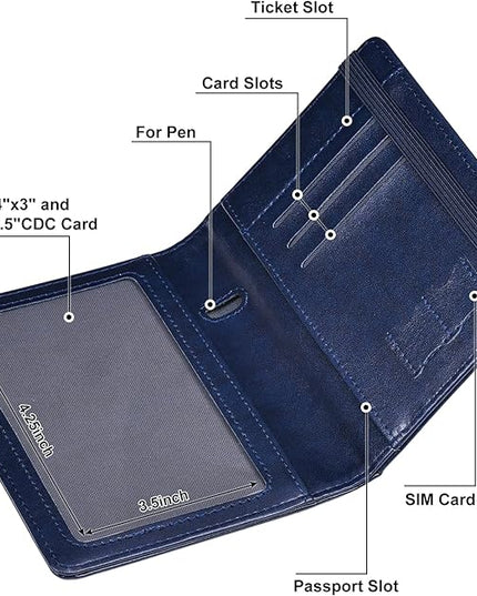HerriaT Passport and Vaccine Card Holder Combo,Cover Case with CDC Vaccination Card Slot, Leather Travel Documents Organizer Protector, with RFID Blocking, for Women and Men