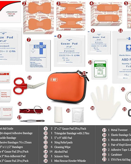 I GO 85 Pieces Hard Shell Mini Compact First Aid Kit, Small Personal Emergency Survival Kit for Travel Hiking Camping Backpacking Hunting Marine Car
