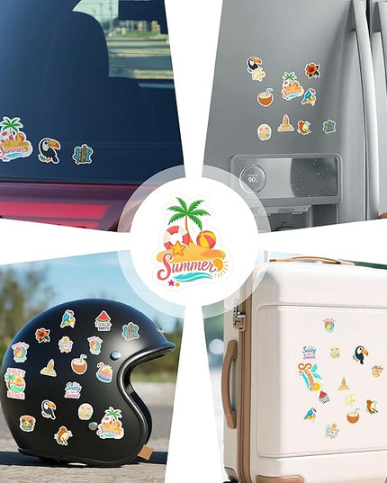 100 PCS Hawaii Travel Stickers Pack, Tropical Beach Vinyl Waterproof Decals with Palm Trees Ocean Summer Culture, Sticker Laptop Water Bottle Car Luggage Gift for Birthday