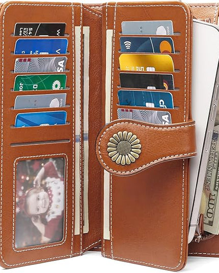 SENDEFN Wallets for Women Leather Credit Card Holder with RFID Blocking Large Capacity Wristlet | with RFID Blocking, Large Capacity, Wristlet, with RFID Blocking, Large Capacity, Wristlet