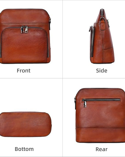 Iswee Leather Crossbody Bags for Women Multi Pockets Medium Shoulder Bag Lightweight Functional Travel Purse