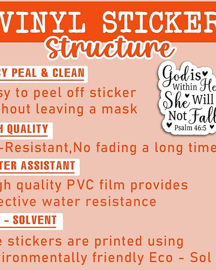 (3Pcs) God is Within Her She Will Not Fall Sticker – Inspirational Christian Vinyl Decal, Psalm 46:5 Scripture Stickers for Women – Waterproof for Laptop, Tumbler, Water Bottle – 3" x 2.8"