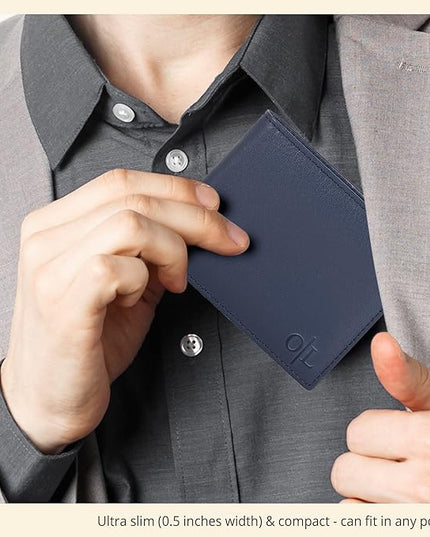 Oak Leathers Slim Leather Wallet for Men - RFID Blocking Slim Minimalist Front Pocket - Thin & Stylish with ID Window, Gift For Men (Orion Blue)