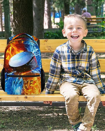 Kids Backpack for Boys Custom Hockey Schoolbag for Kindergarten Elementary Primary, Durable School Supplies