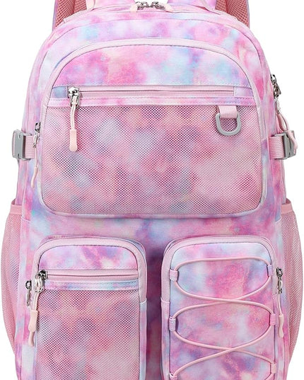 Lohol Multi-Pocket Backpack for Travel College, Heavy Duty Big Bookbag with 15.6 inch Laptop Compartment (Pink Galaxy