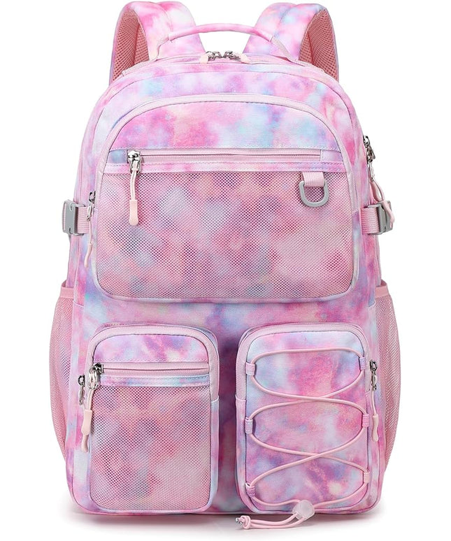 Lohol Multi-Pocket Backpack for Travel College, Heavy Duty Big Bookbag with 15.6 inch Laptop Compartment (Pink Galaxy