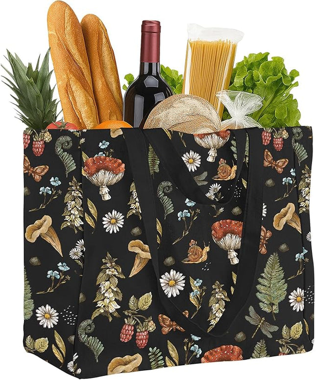 Large Canvas Grocery Tote Bag - Reusable Extra Large Shopping Shoulder Bags with 6 Inner Pockets & 2 Handle Strap