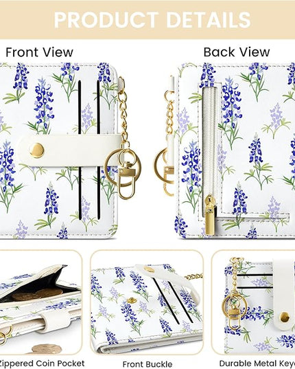 Sodsay Small Slim Wallet Women RFID Blocking, PU Leather Bifold Ladies Wallet with Zipper Coin Pocket, Thin Cute Travel Card Wallets for Girls, Blue Elegance
