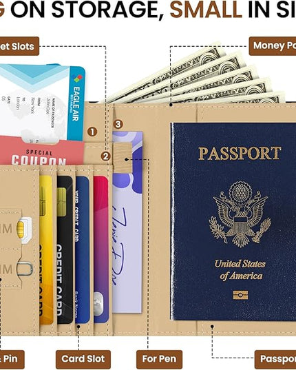 Passport Holder for Travel Essentials, RFID Blocking Leather Cover Wallet with Magnetic Closure, Aesthetic & Cute Passport Book Case for Women and Men - Leopard