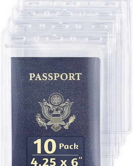 EcoEarth Passport & Identification Card Holders with Soft Edge (Clear, 4x6 Inch, 10 Pack), Extra Large Vertical ID Holder, Zipperless Plastic Name Badge Holders