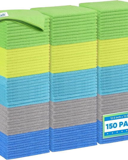 HOMEXCEL Microfiber Cleaning Cloth 150 Pack, 12.5 x 12.5 inch Microfiber Towels for Cars, Ultra Absorbent Car Washing Cloth, Lint Streak Free Cleaning Rags for Car, Kitchen, and Window, Multicolor