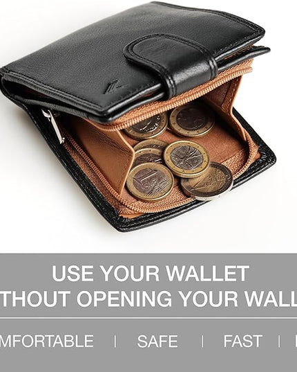 Lavalen Soft Leather Wallet for Men – Genuine Bifold with Zipper Coin Pocket – Holds Bills, Credit Cards, Coins – RFID Blocking Protection – Stylish, Durable & Practical Leather Wallet for Men
