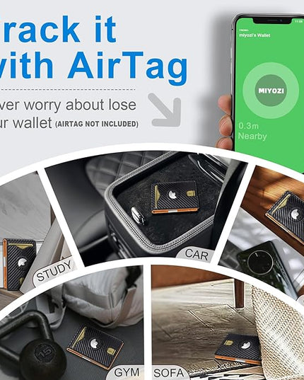 miyozi Airtag Wallet for Men,with Money Clip 11 Cards Slim Front Pocket Leather RFID Blocking Wallet with Gift Box